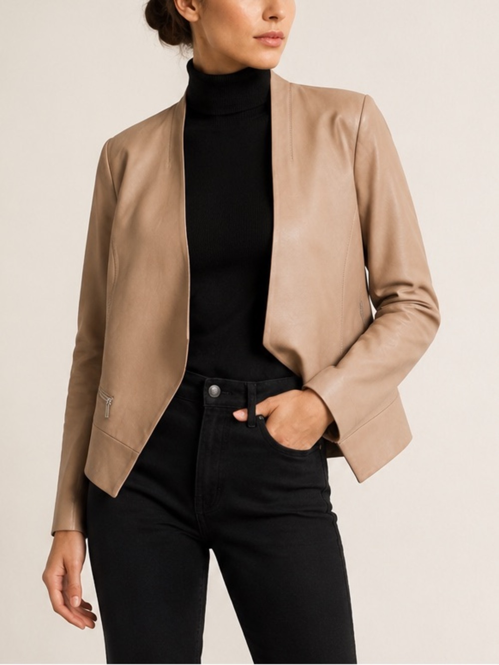 Joie Venette Taupe Ash Collarless Lamb Leather Jacket Size S